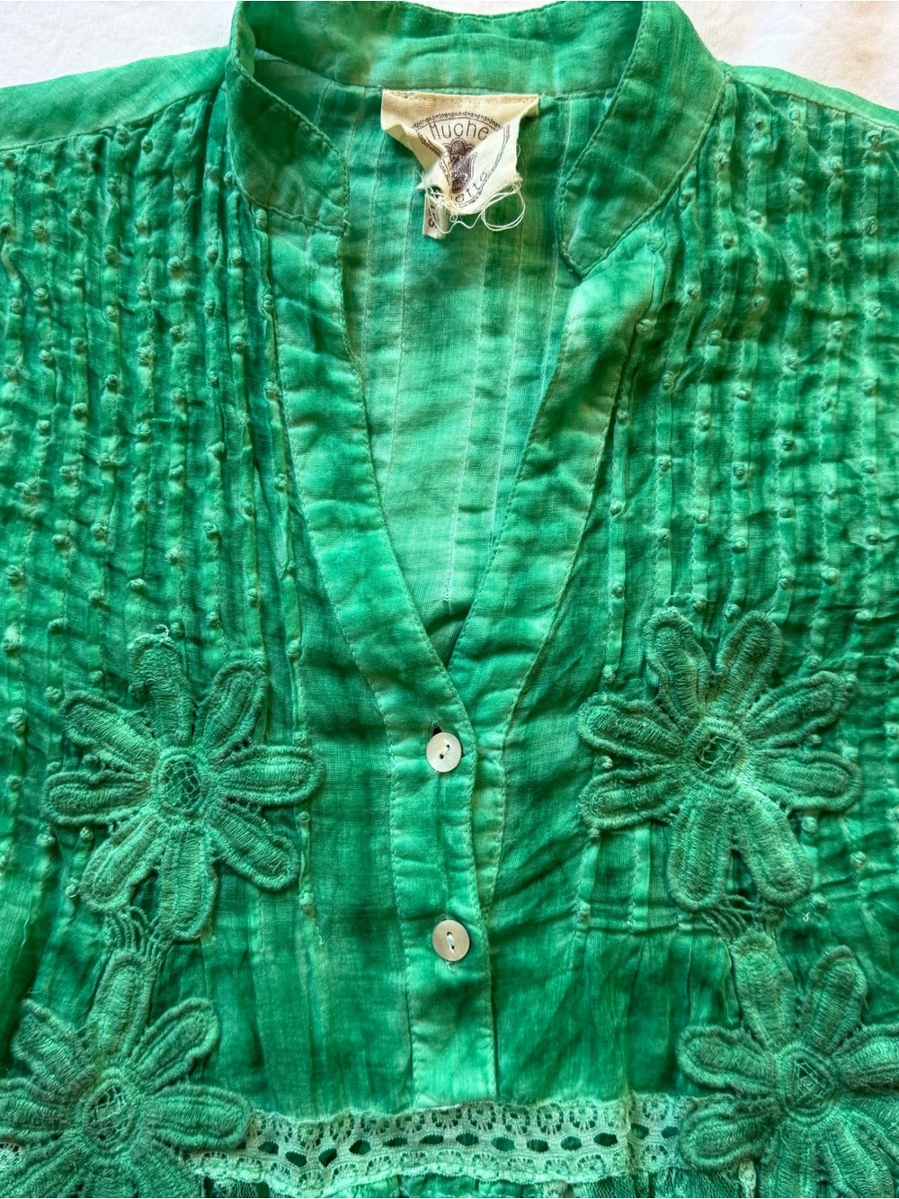Muche et Muchette Jolene Voile Top Green Cotton Lace Embroidered Boho Blouse OS - Picture 8 of 11